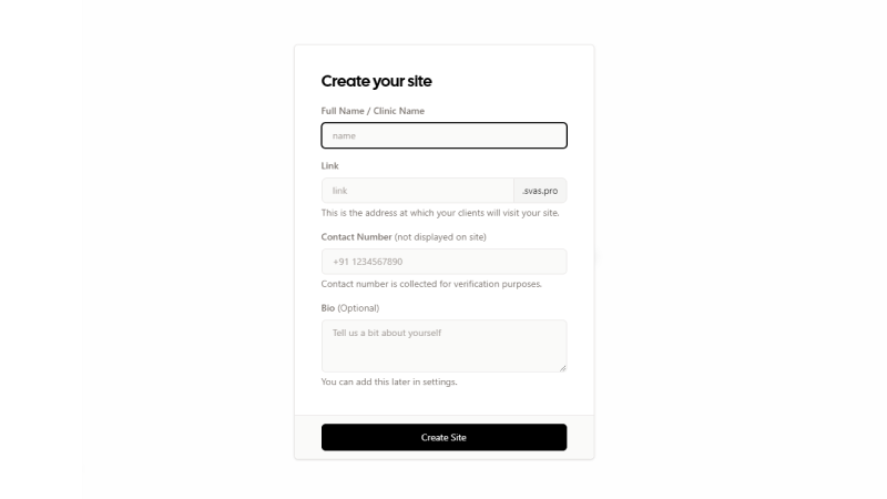 Create Your Site Modal Screenshot